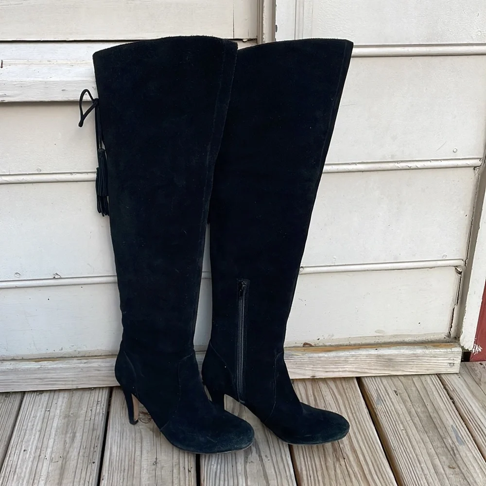 Vince Camuto Cherline Black Suede Over-the-Knee Boots Size 7.5